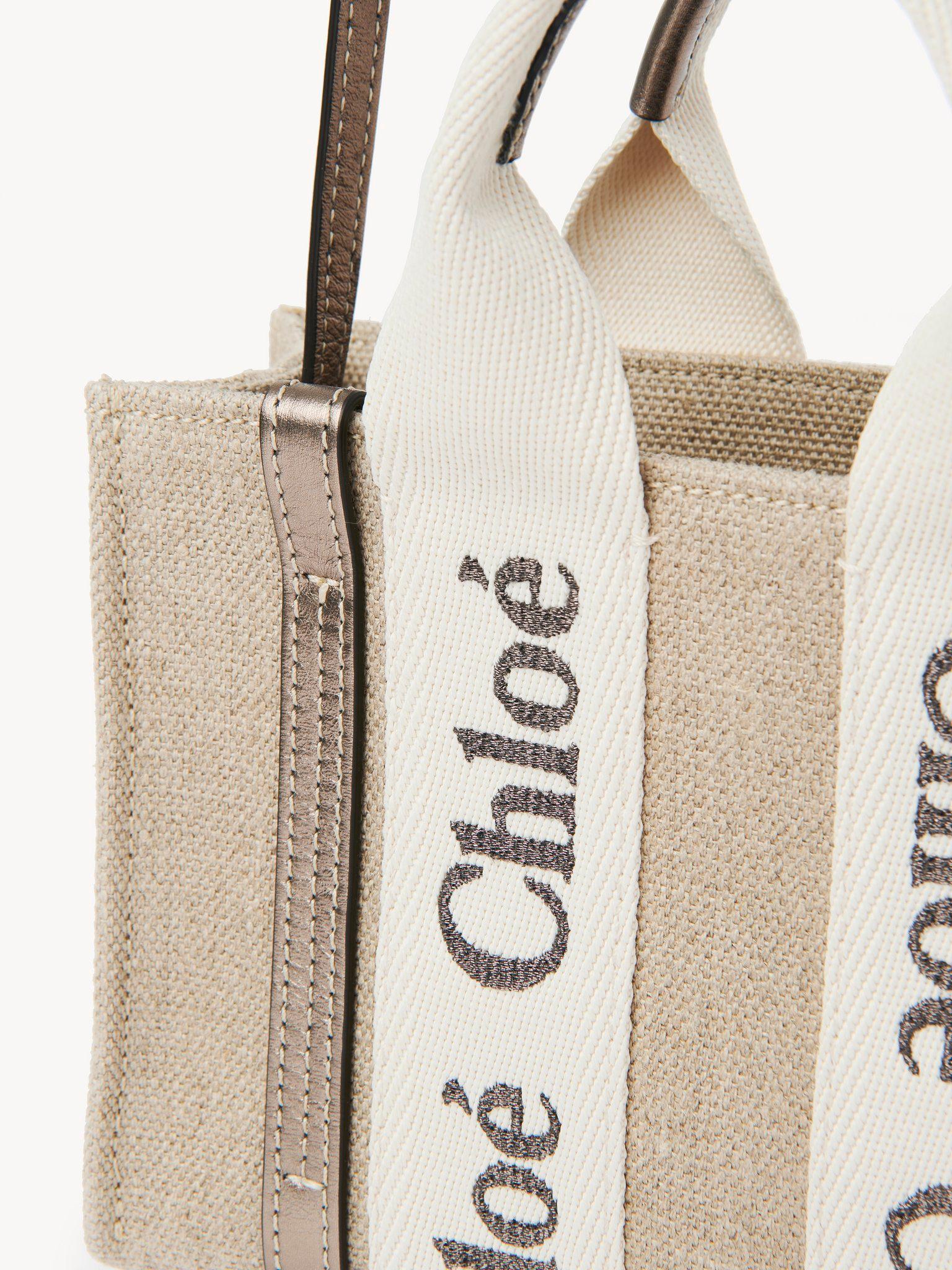 Mini Woody tote bag in linen & leather Product Image