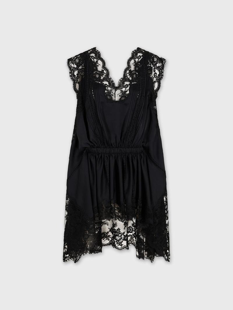 BLACK SHORT DRESS IN LACE AND SATIN Product Image