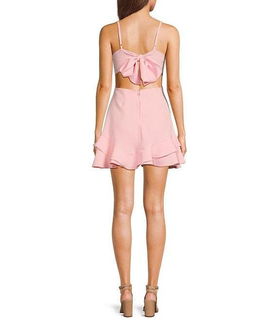 Dear Moon Scuba Spaghetti Strap Square Neck Tie Back Double Ruffle Dress Product Image