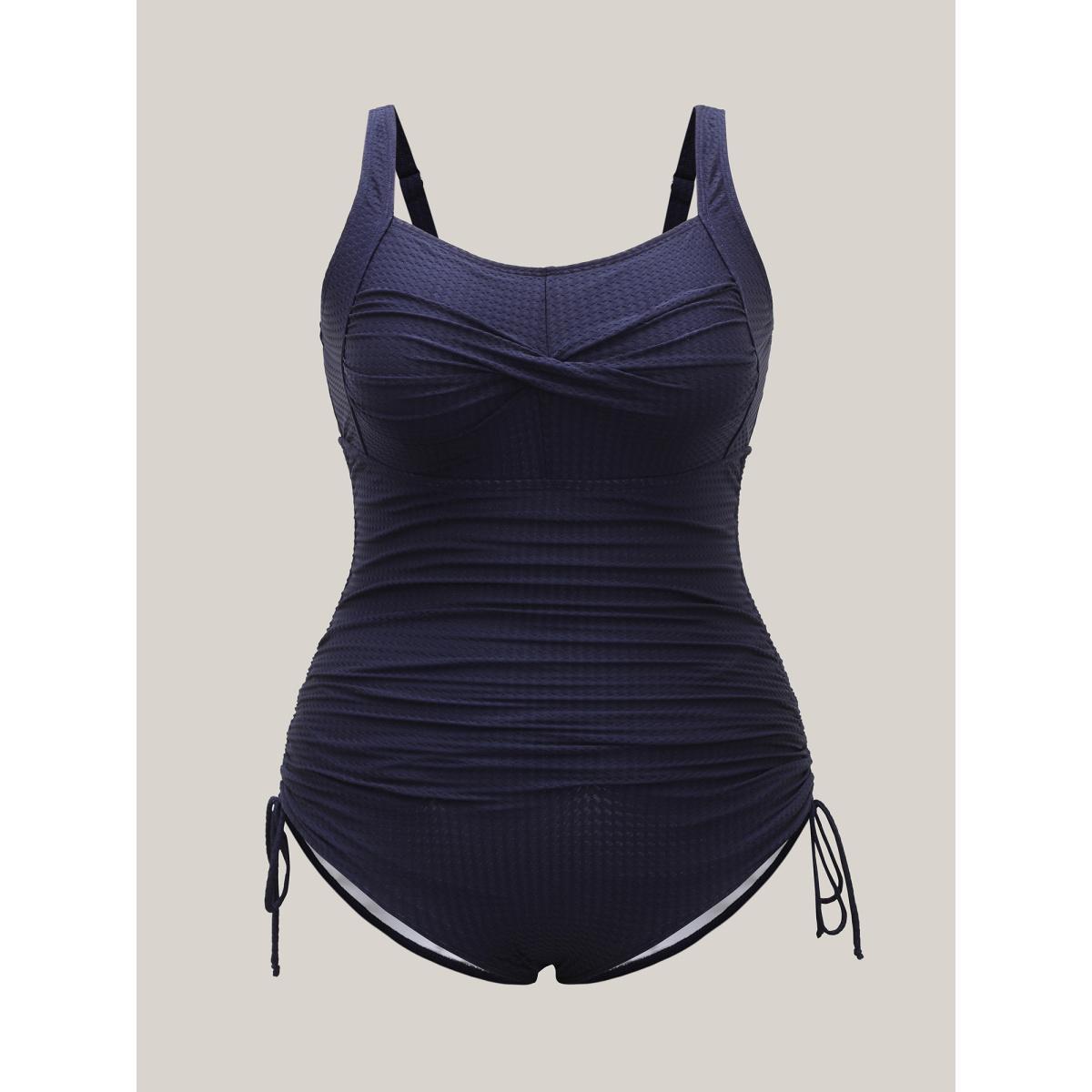 Plus Size Twist-Front Adjustable Drawstring One-Piece Swimsuit Women's Swimwear Indigo Beach Twist Curve Bathing Suits High stretch One Pieces BloomChic 28/5X Product Image