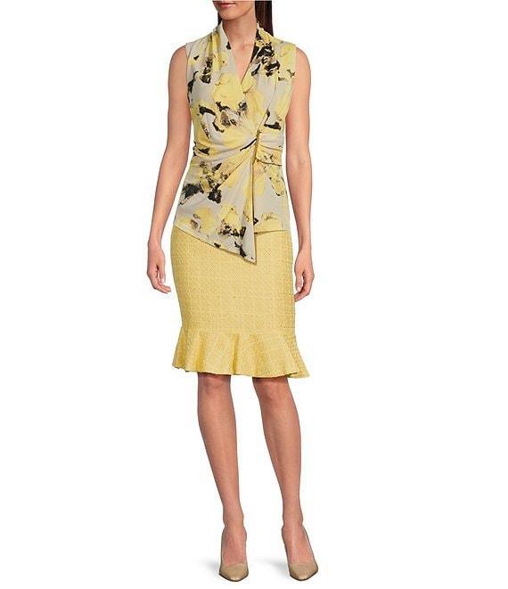 Donna Karan Printed Crepe Jersey Asymmetrical V-Neck Faux Wrap Top Product Image