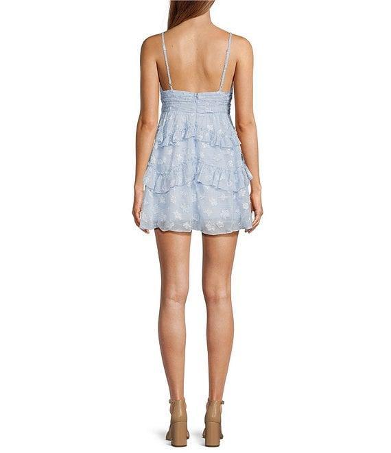 Layered With Love Lil Kat Jacquard Dotted Print V-Neck Sleeveless Ruffle A-Line Mini Babydoll Dress Product Image