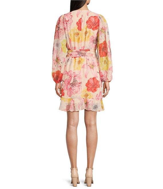 Alex Marie Laurel Floral Long Sleeve Surplice V-Neck A-Line Dress Product Image