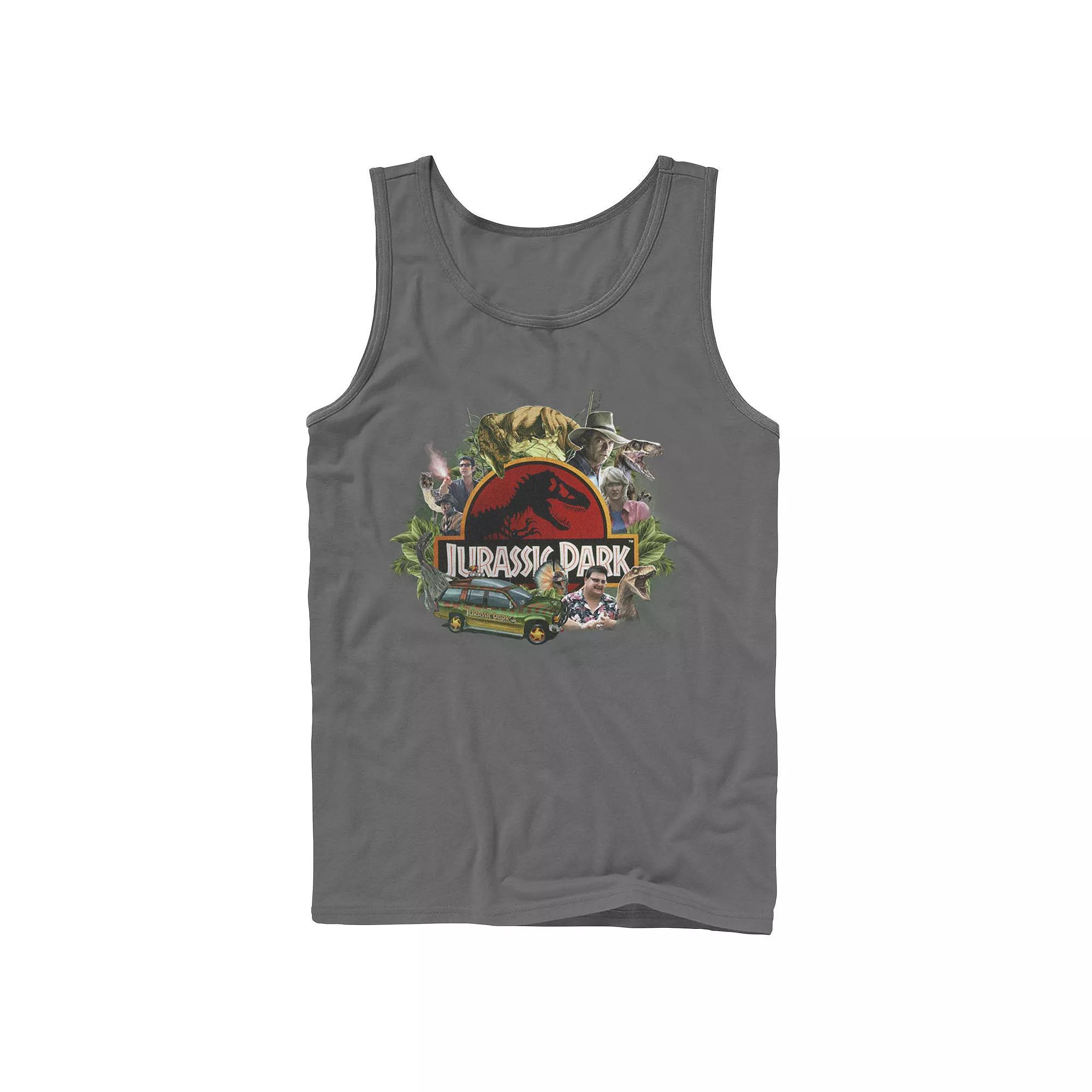 Men's Jurassic Park Character Collage Logo Tank Top, Size: Small, Grey Product Image