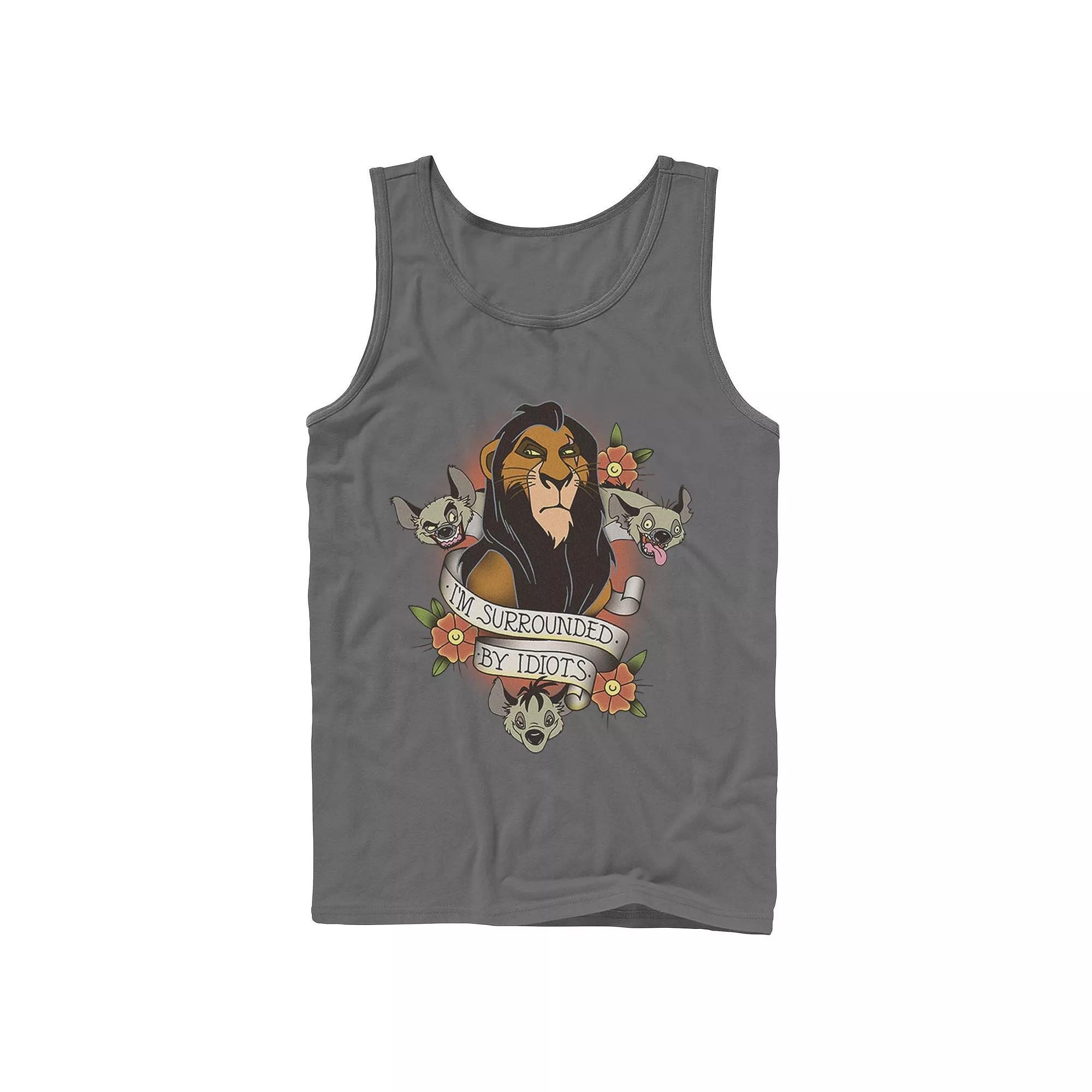 Disney's The Lion King Scar With Hyenas Men's Surrounded By Idiots Tank Top, Size: XL, Grey Product Image