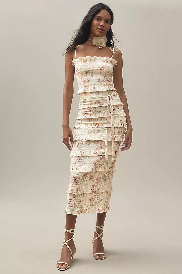 V. Chapman Lily Ruched & Ruffled Stretch Satin Midi Dress Product Image