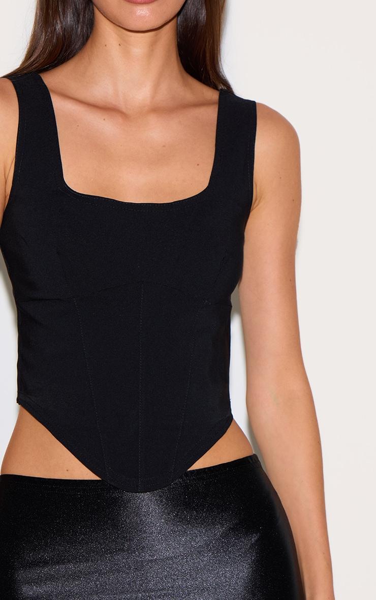 Black Stretch Woven Square Neck Corset Top Product Image