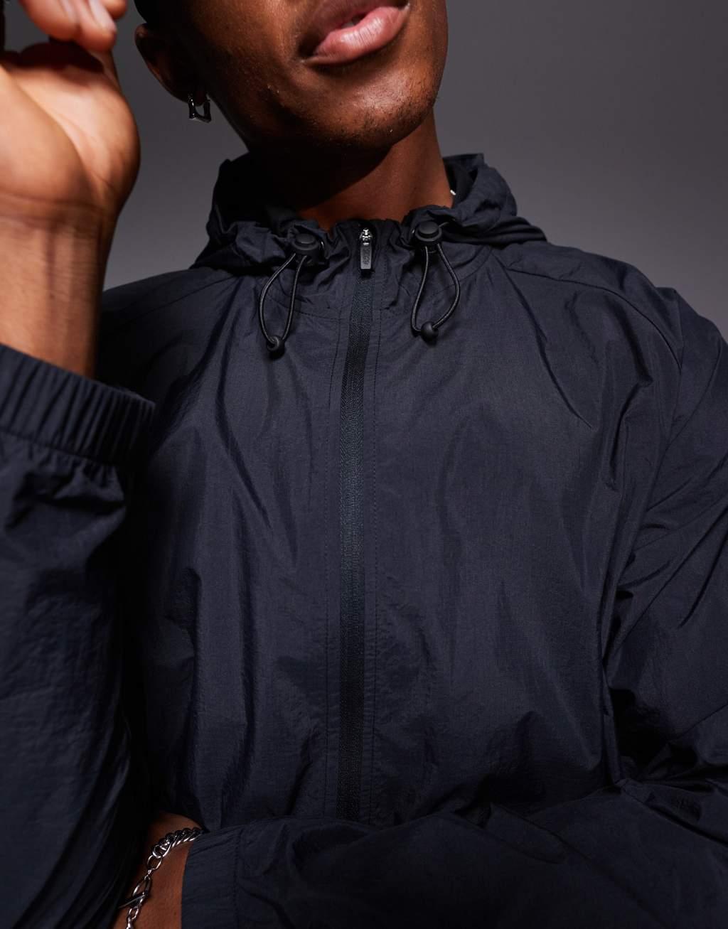 4505 water repellent hooded lightweight running jacket in black  Product Image