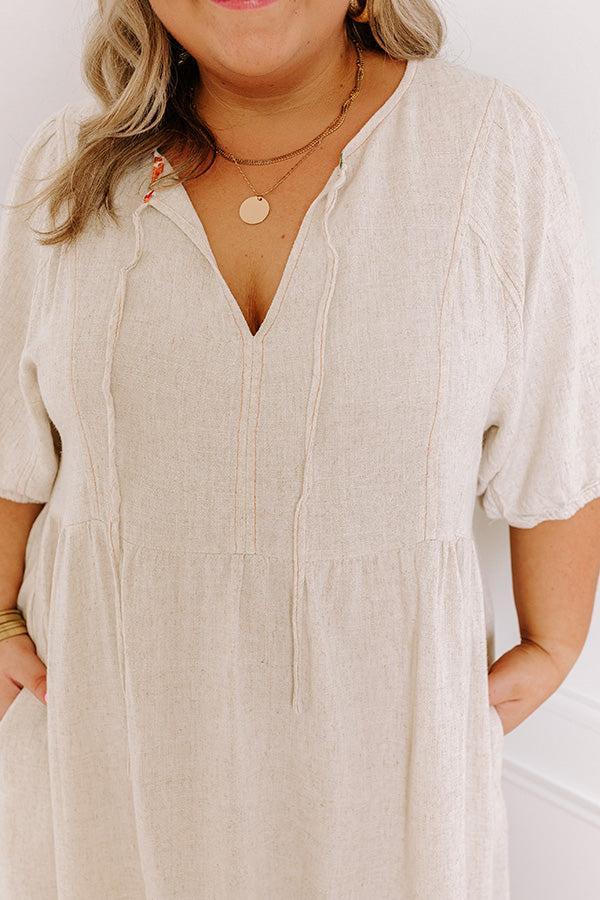 Summer Party Linen-Blend Mini Dress in Oatmeal Curves Product Image