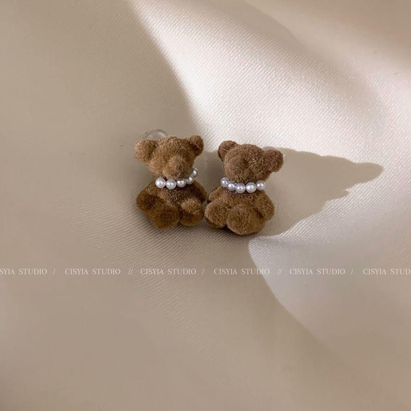 Bear Faux Pearl Stud Earring / Pendant Necklace / Set Product Image