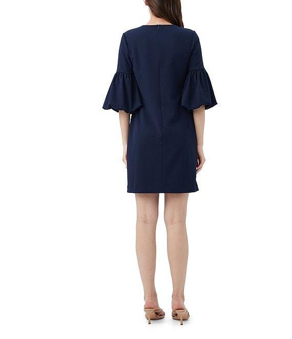 Trina Turk Redford Dress Crepe Round Cutout Neck Elbow Sleeve Dress Product Image
