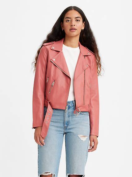 Belted Faux Leather Moto Jacket Product Image