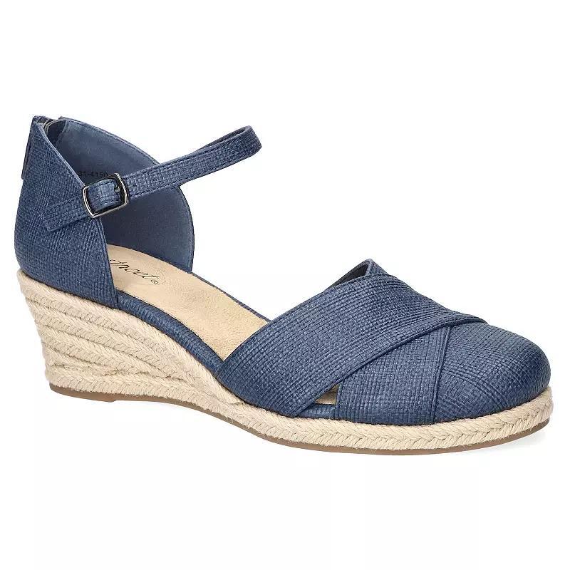 Easy Street Comfort Espadrille Women's Wedge Sandals, Size: 9.5, Blue Linen Embossed Product Image