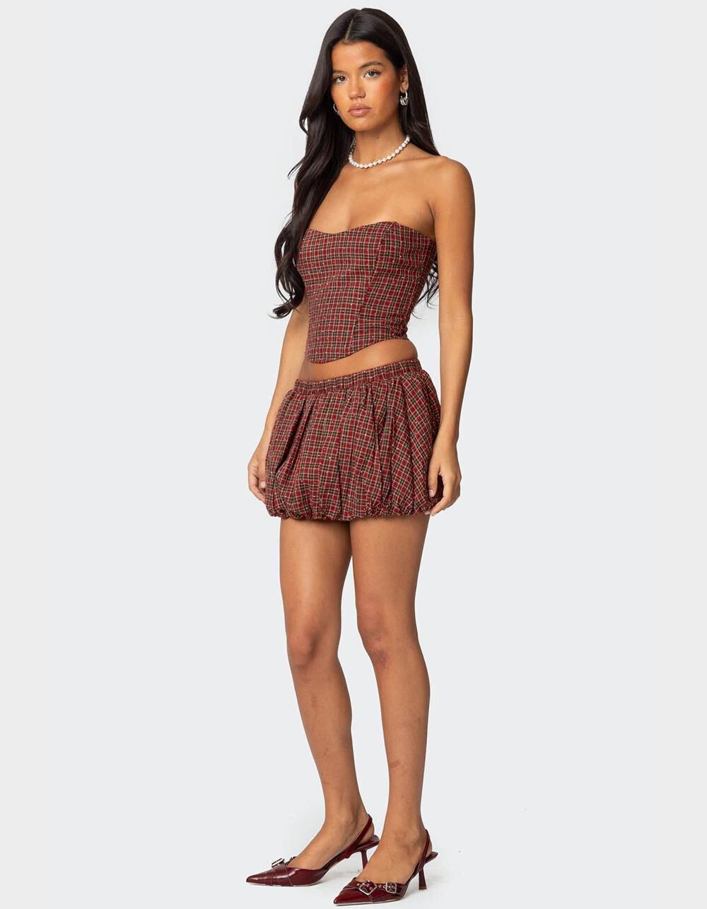EDIKTED Marlene Plaid Bubble Mini Skirt Product Image