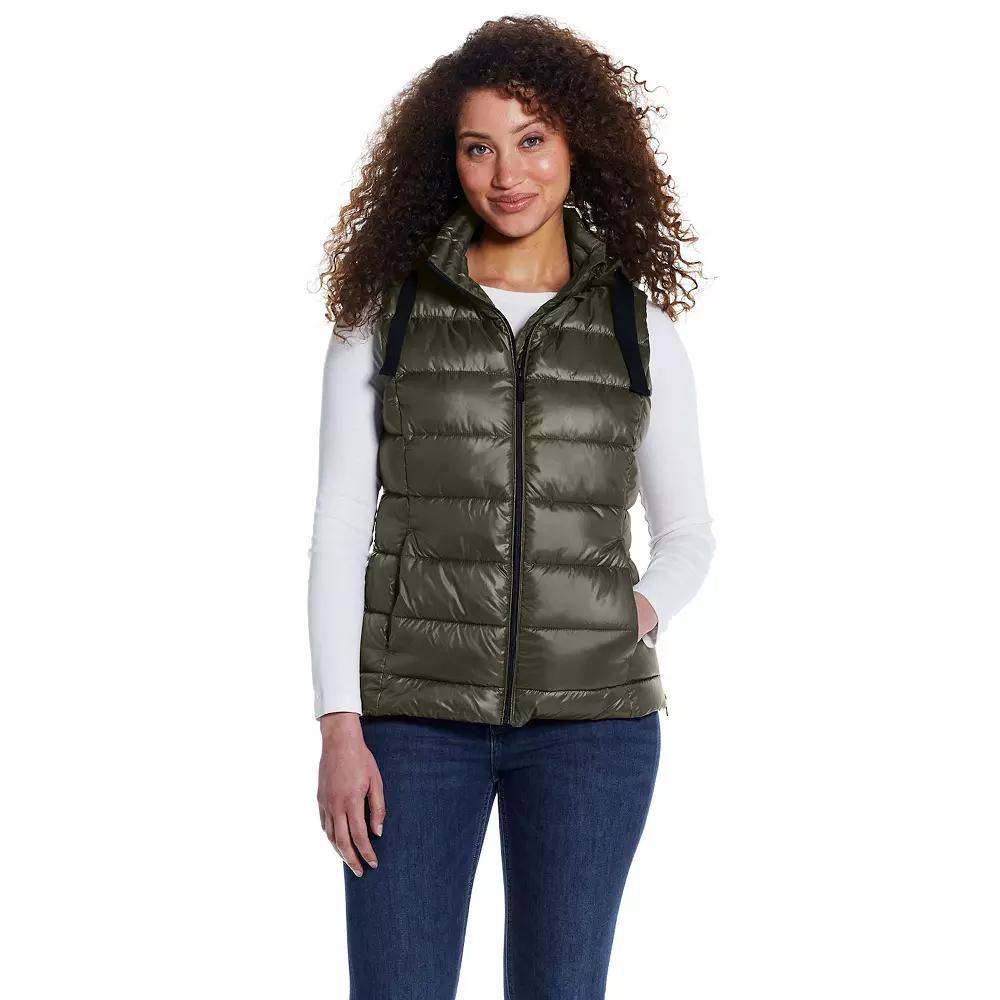Women's Weathercast Hooded Puffer Vest, Size: XL, Dusty Green Product Image