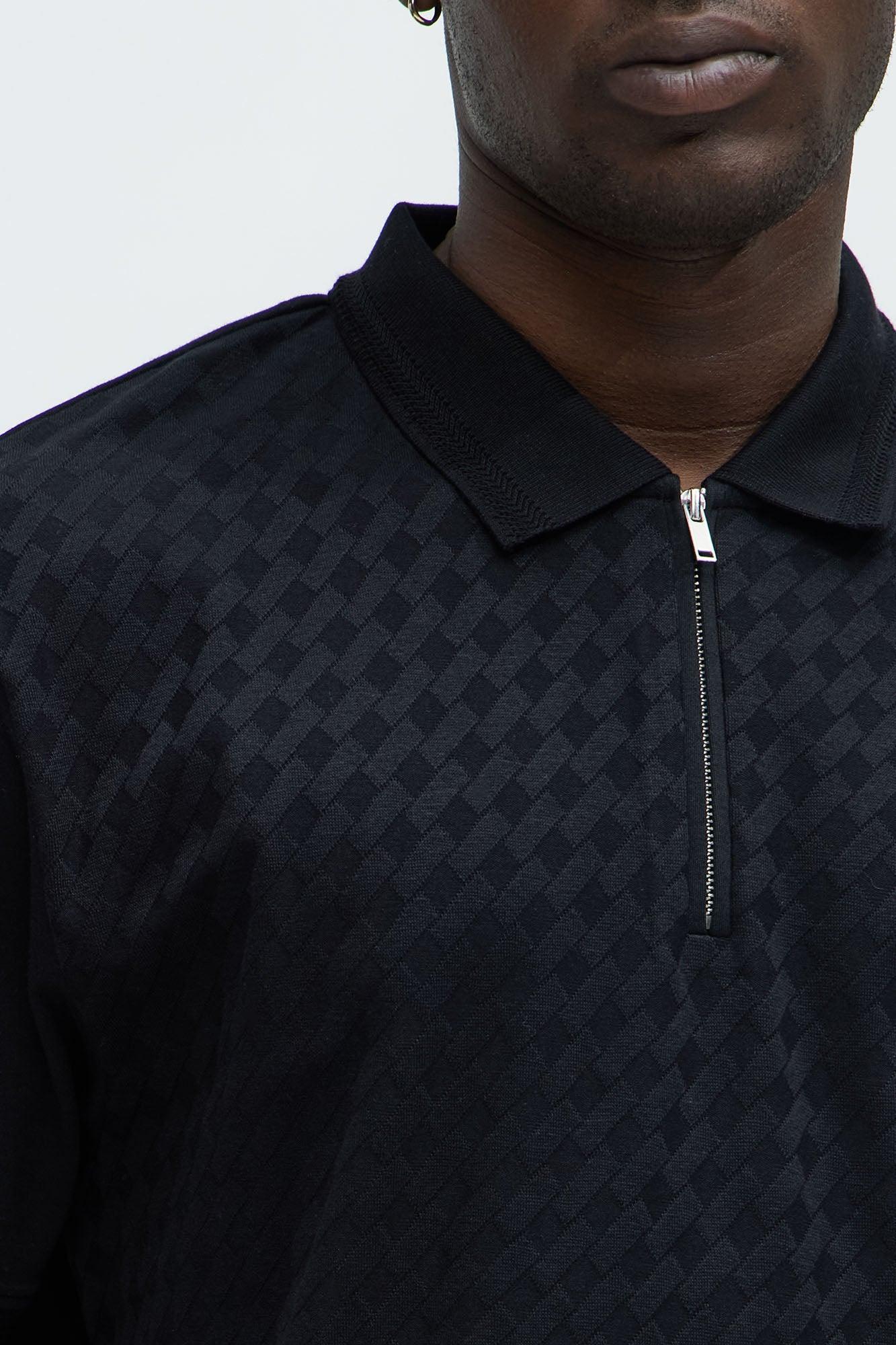 Diamond Textured Zip Polo - Black Product Image