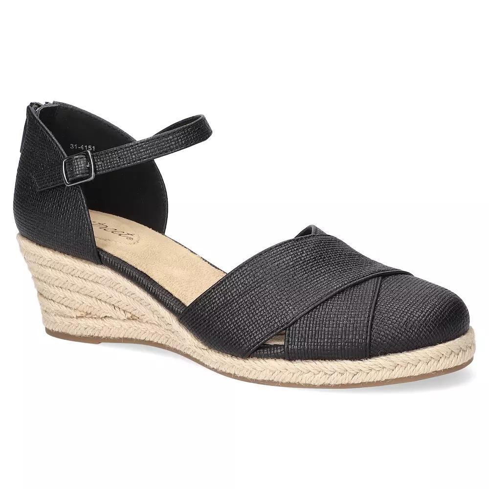 Easy Street Comfort Espadrille Women's Wedge Sandals, Size: 8.5, Black Linen Embossed Product Image