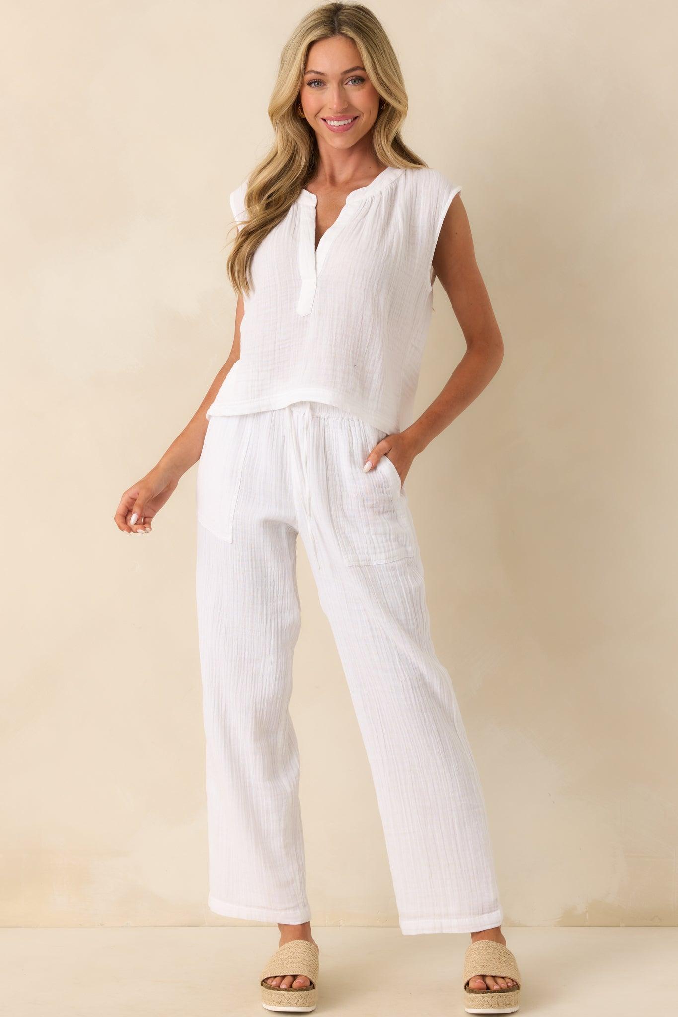 Z Supply White Cotton Plaza Airy Gauze Ankle Pants Product Image