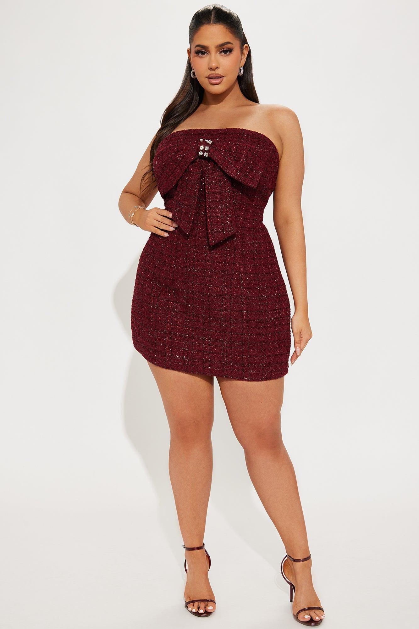 Penelope Tweed Mini Dress - Wine Product Image