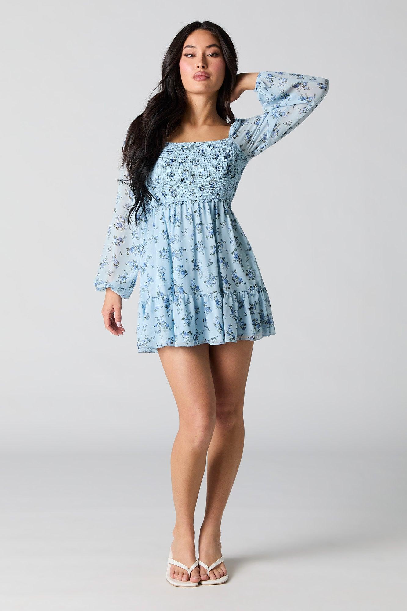Smocked Tiered Long Sleeve Mini Dress Female Product Image