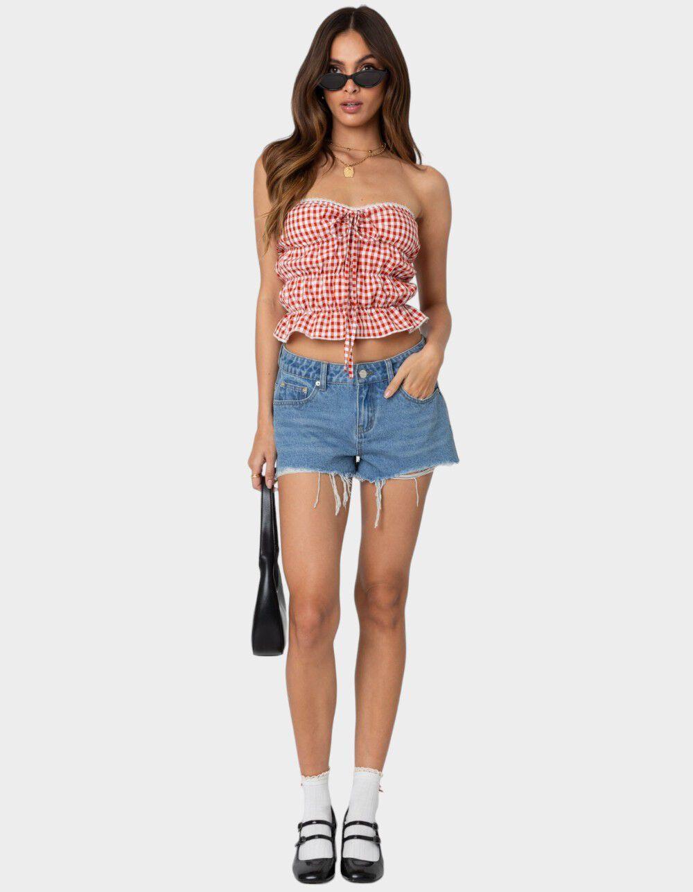 EDIKTED Fern Mid Rise Denim Shorts Product Image