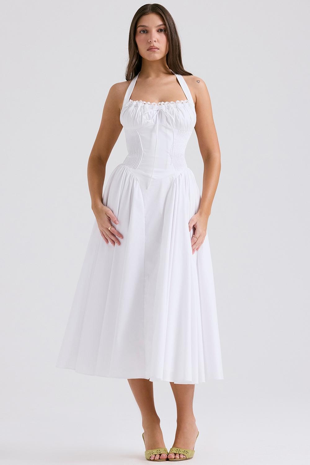 Adabella White Cotton Halter Sundress Product Image