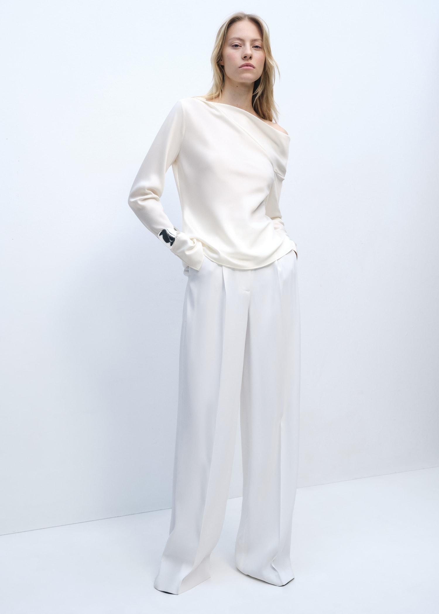 Satin blouse with draped neck - Women | MANGO USA Product Image