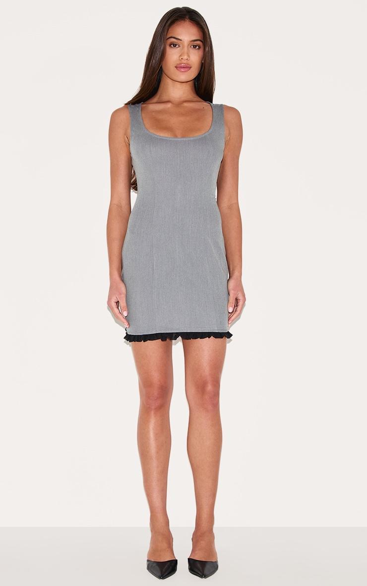 Grey Scoop Neck Frill Hem Bodycon Dress Product Image