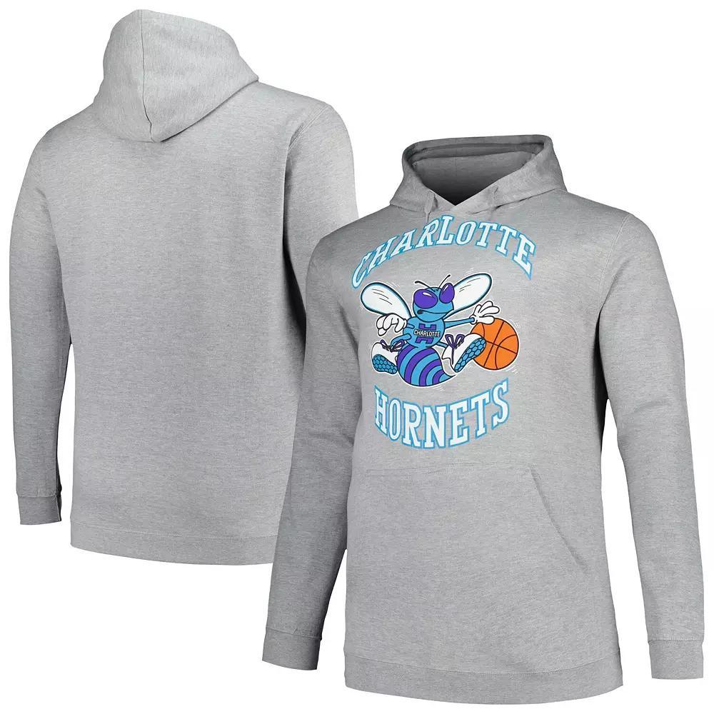 Men's Mitchell & Ness Heather Gray Charlotte Hornets Hardwood Classics Big & Tall Pullover Hoodie, Size: 2XB, Chr Grey Product Image