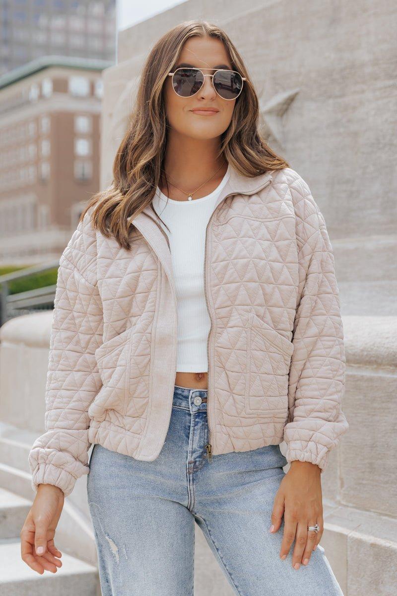 Taupe Quilted Bomber Jacket - FINAL SALE Product Image