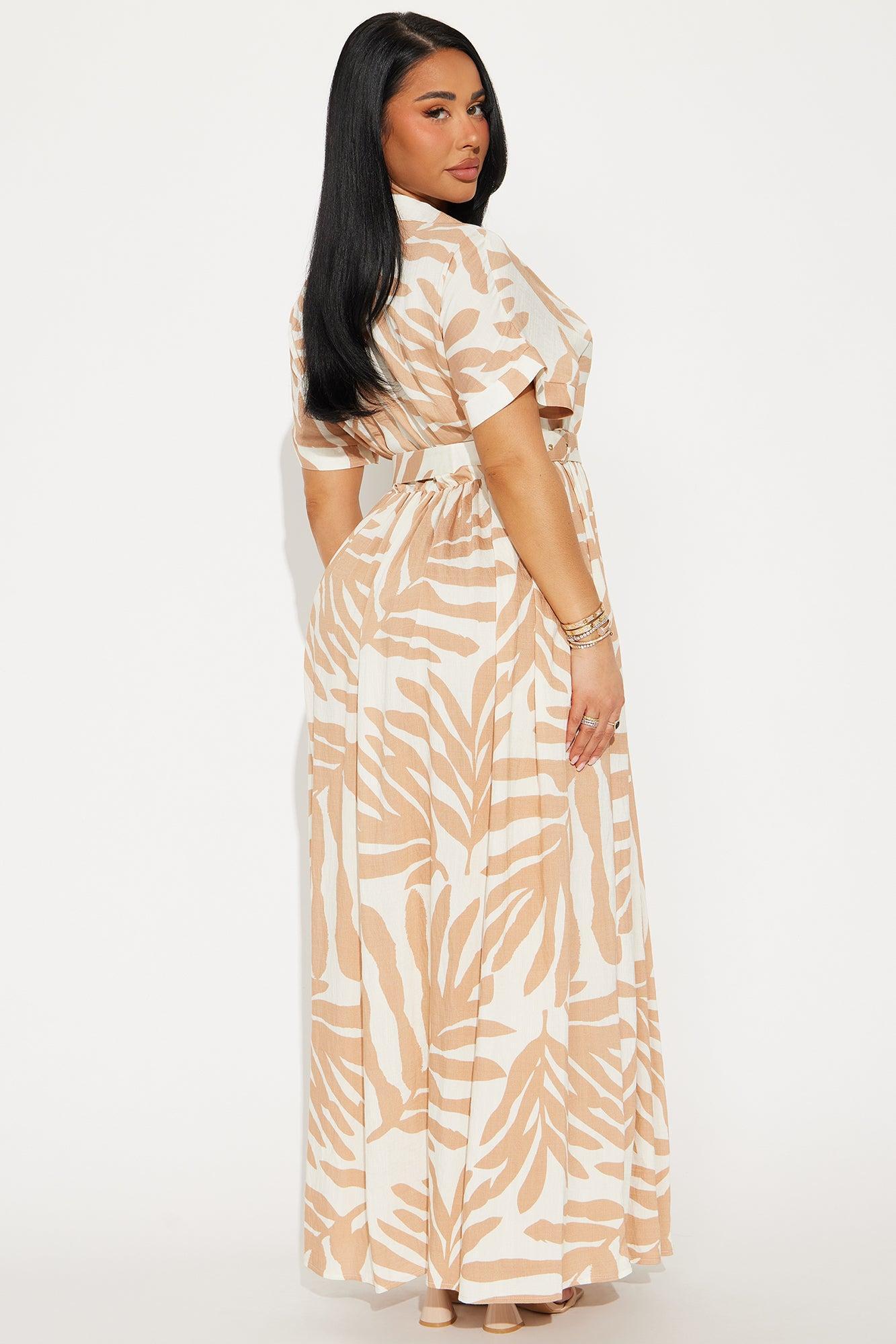 Jasmine Belted Shirt Dress - Taupe/combo Product Image