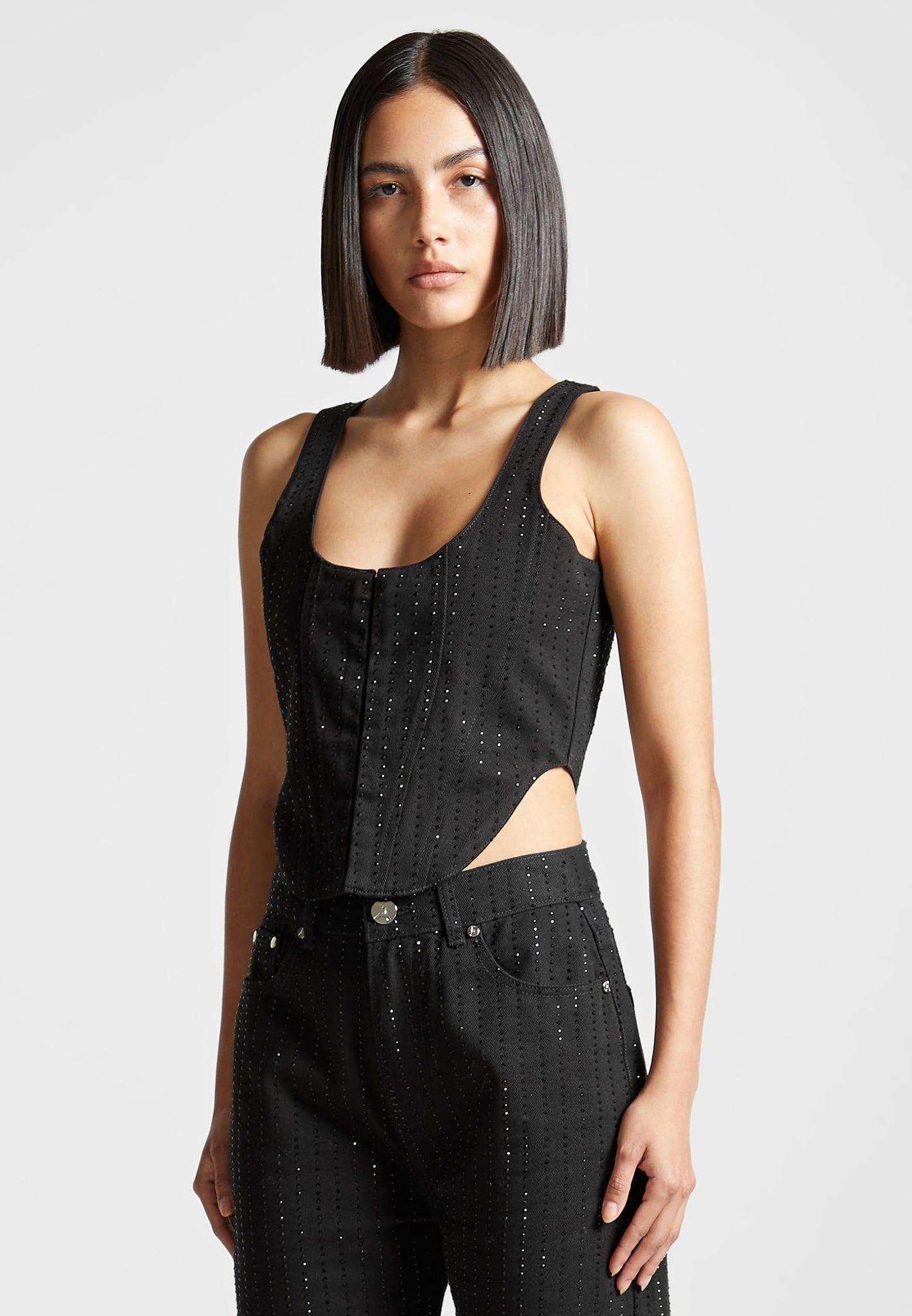 Rhinestone Denim Corset - Black Female Product Image