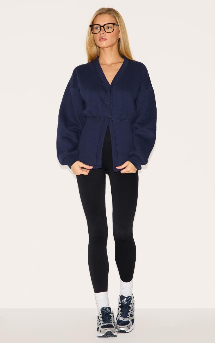 Navy Fitted Waist Button Front Sweatshirt Product Image