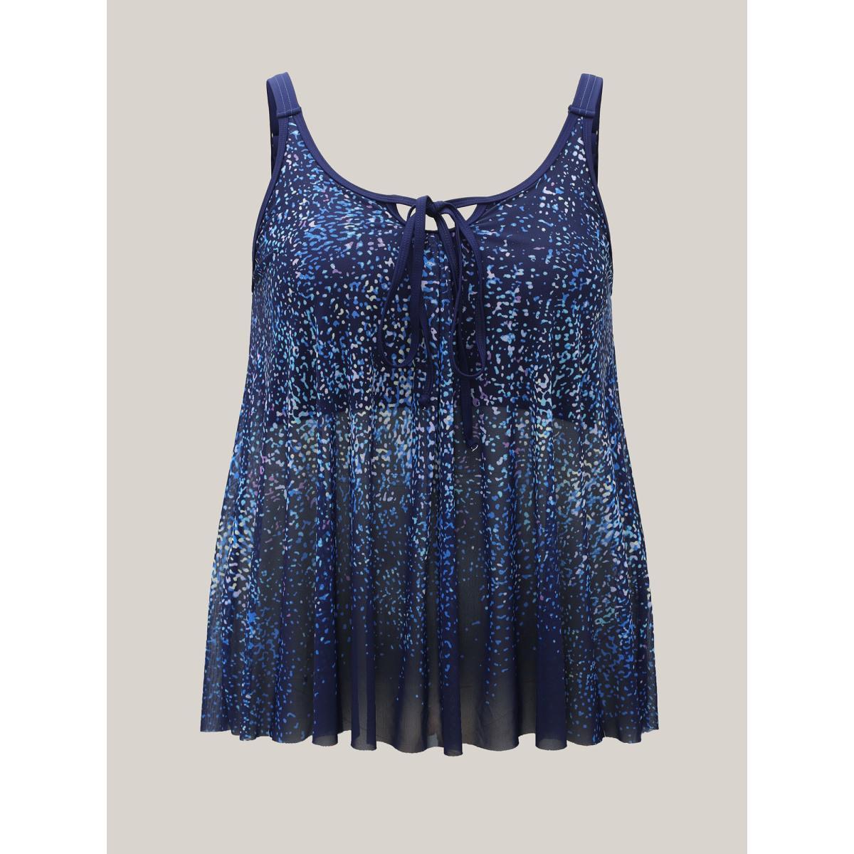 Plus Size Ombre Gradient Neck Tie Swim Top Women's Swimwear Indigo Beach Tie knot High stretch Bodycon U-neck Curve Swim Tops BloomChic 14-16/1X Product Image