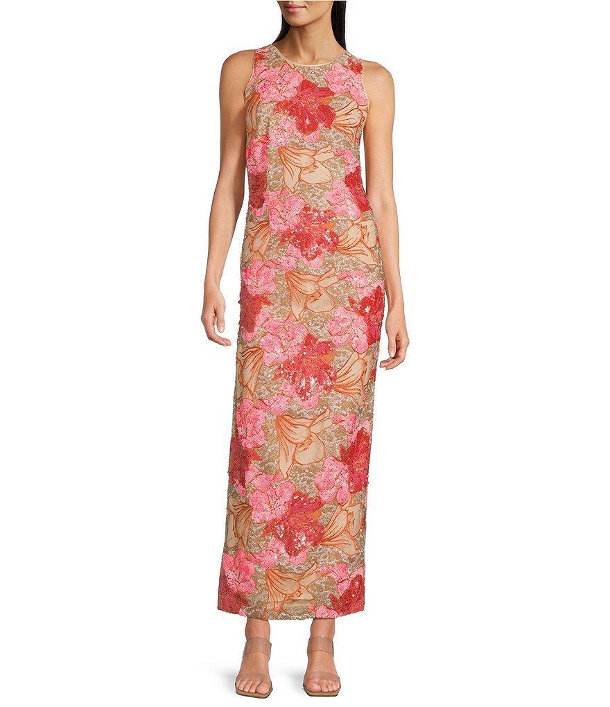 Muse by Marchesa Canna Sequin Crew Neck Sleeveless Pencil Dress Product Image
