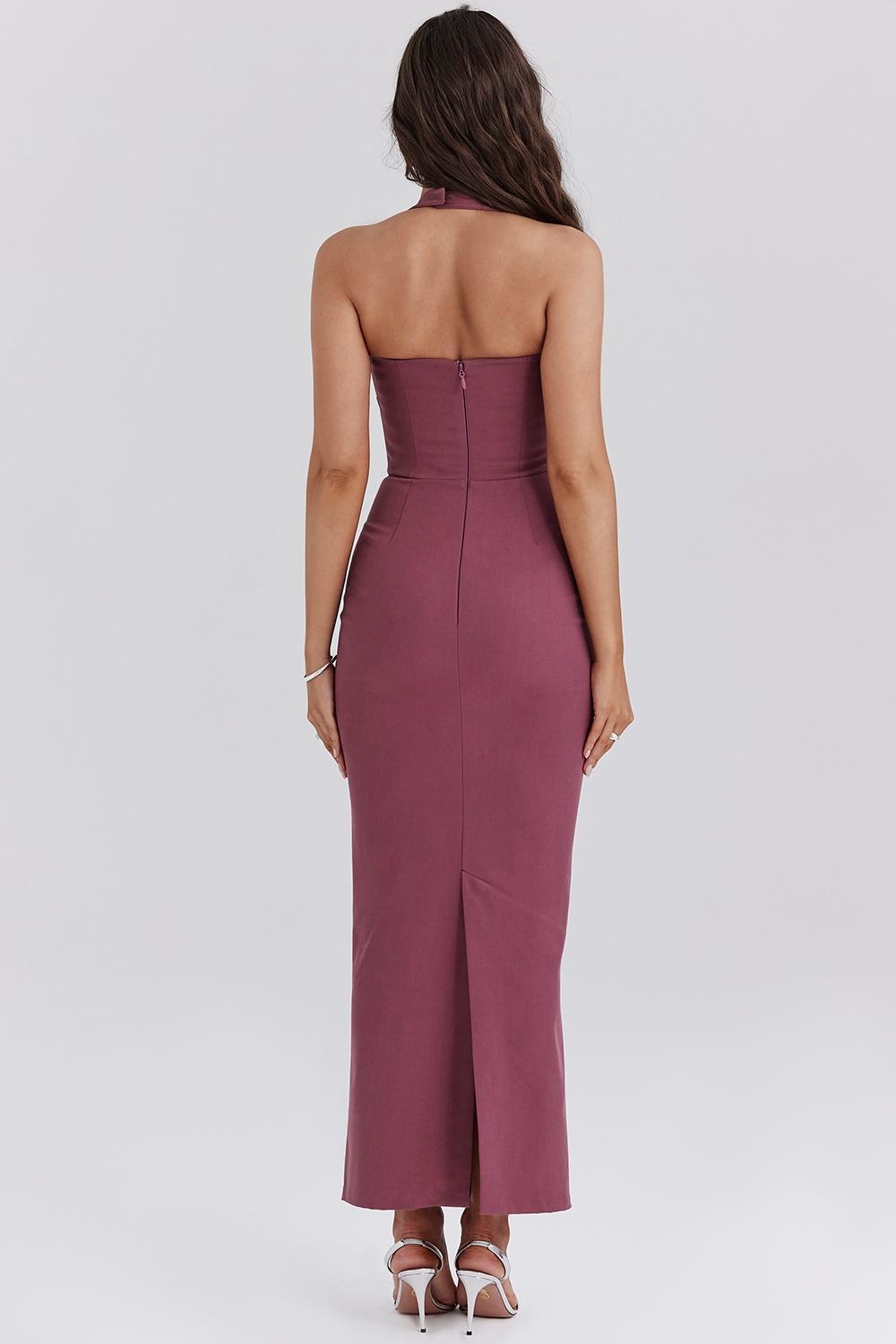 Mia Mulberry Twill Halter Maxi Dress Product Image