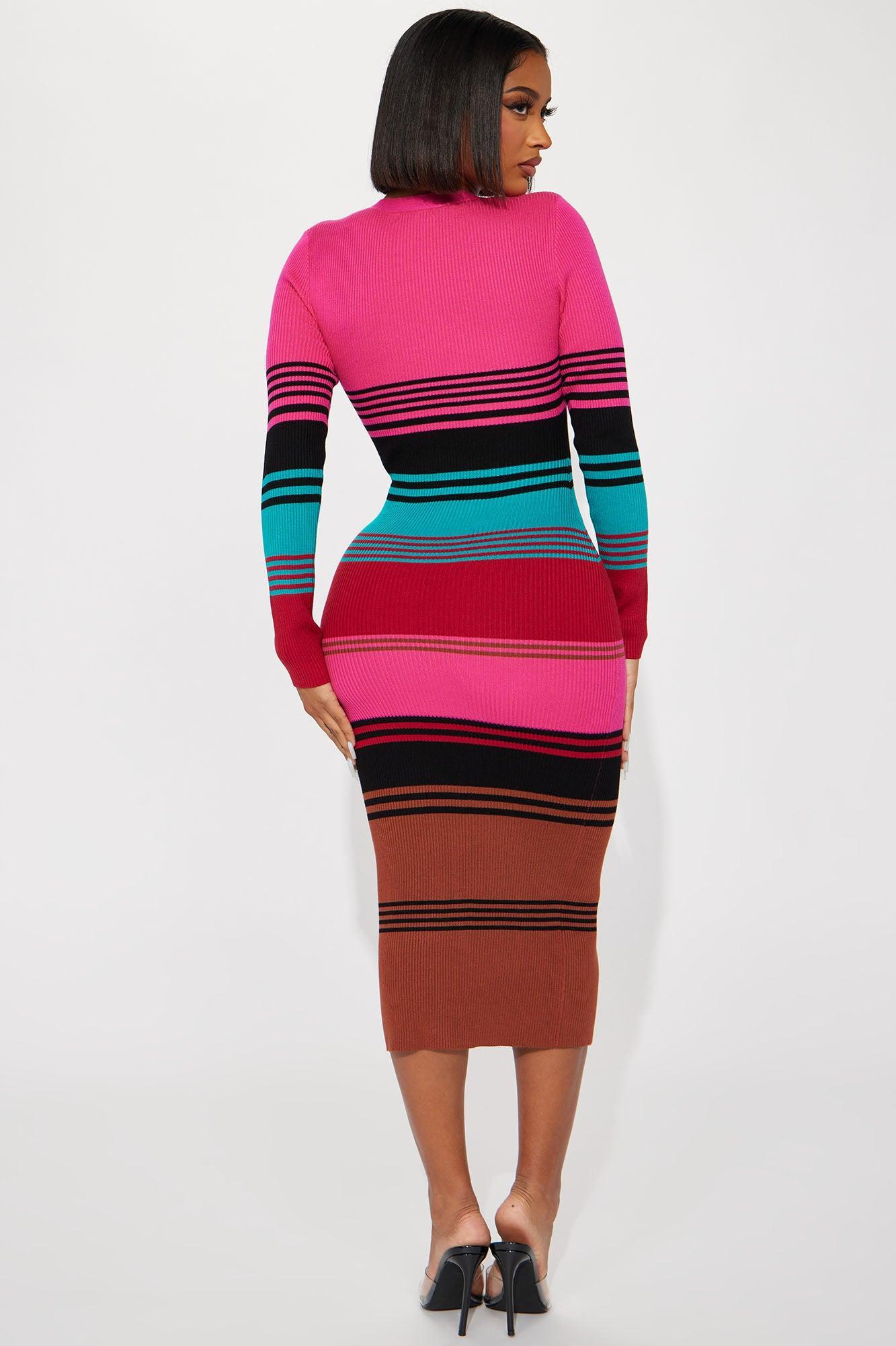 Kaiza Ribbed Midi Dress - Pink/combo Product Image