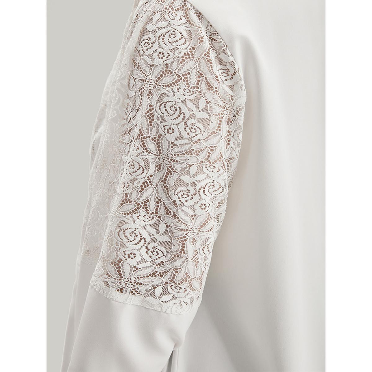Plus Size Plain Lace Insert Zipper Fly Jacket Women White Elastic cuffs Dailywear Jackets BloomChic 18-20/2X Product Image