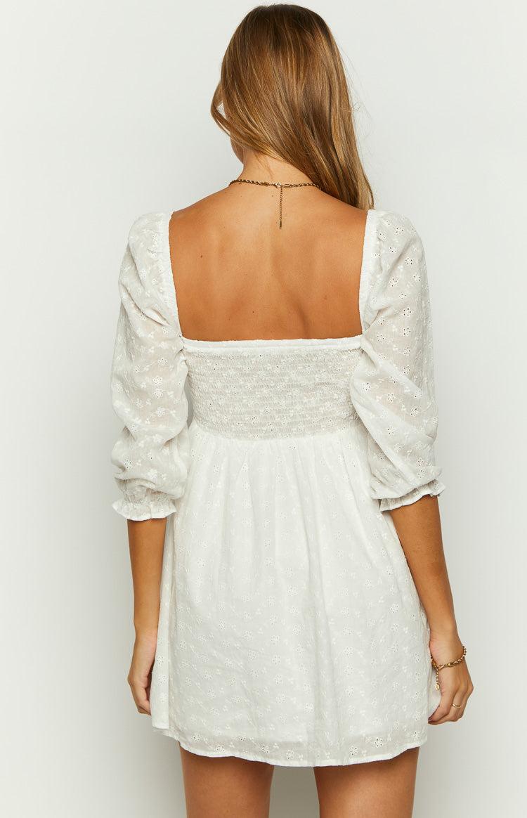 Rubi White Long Sleeve Broderie Mini Dress Product Image