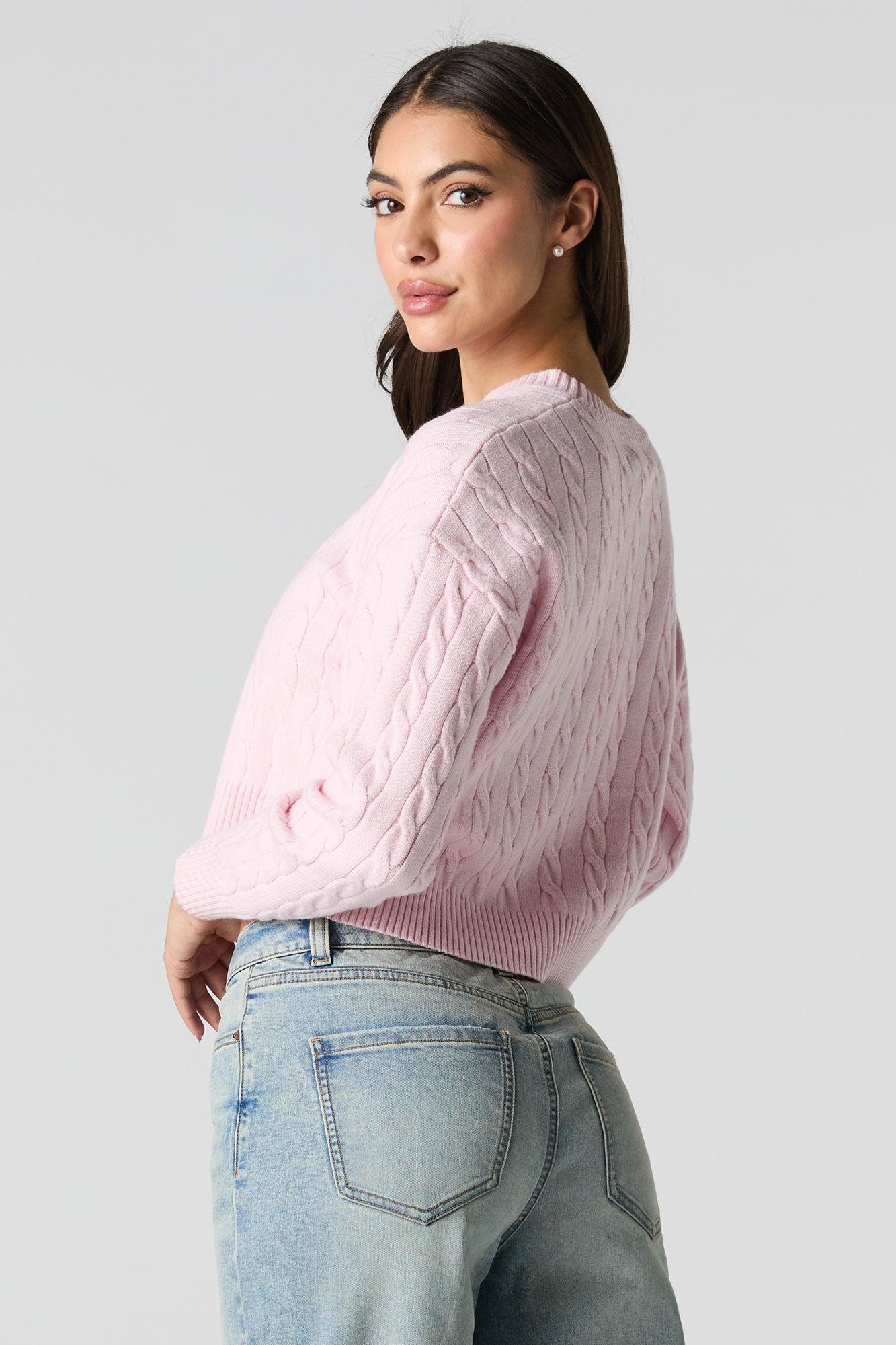 Embroidered Cable Knit Cropped Sweater Female Product Image