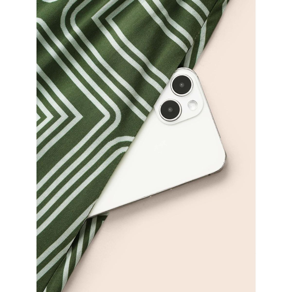 Plus Size Geometric Button Detail Lantern Sleeve Dress Moss Women At the Office Button V-neck Long Sleeve Curvy BloomChic 28/5X Product Image