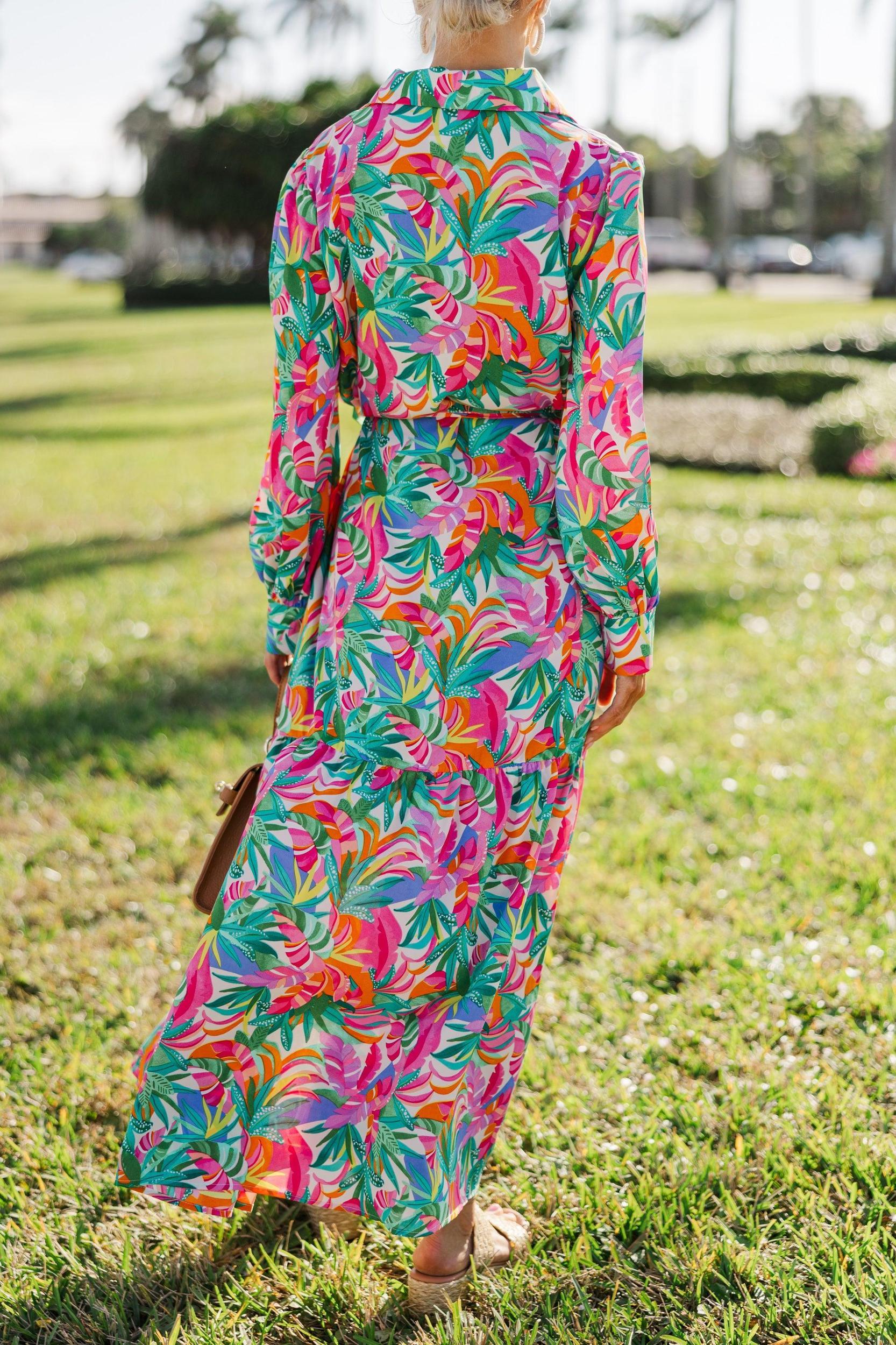 Show Your True Self Green Tropical Maxi Dress Female Product Image