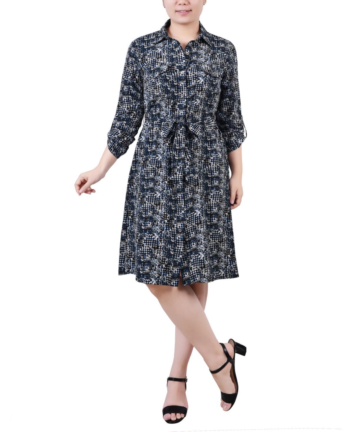 Ny Collection Petite Printed Long Sleeve Roll Tab Shirtdress Product Image