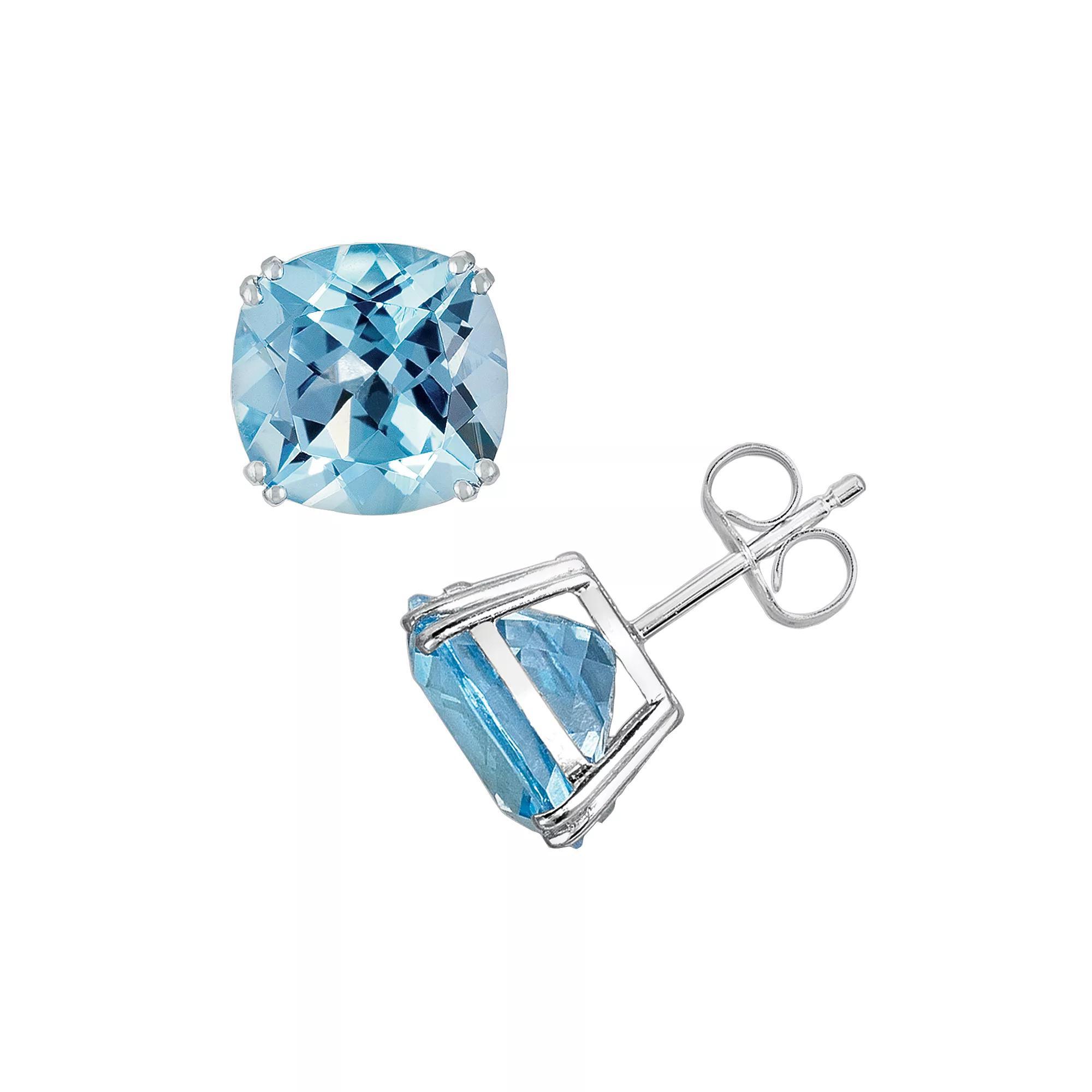 14k White Gold Blue Topaz Stud Earrings, Women's Product Image