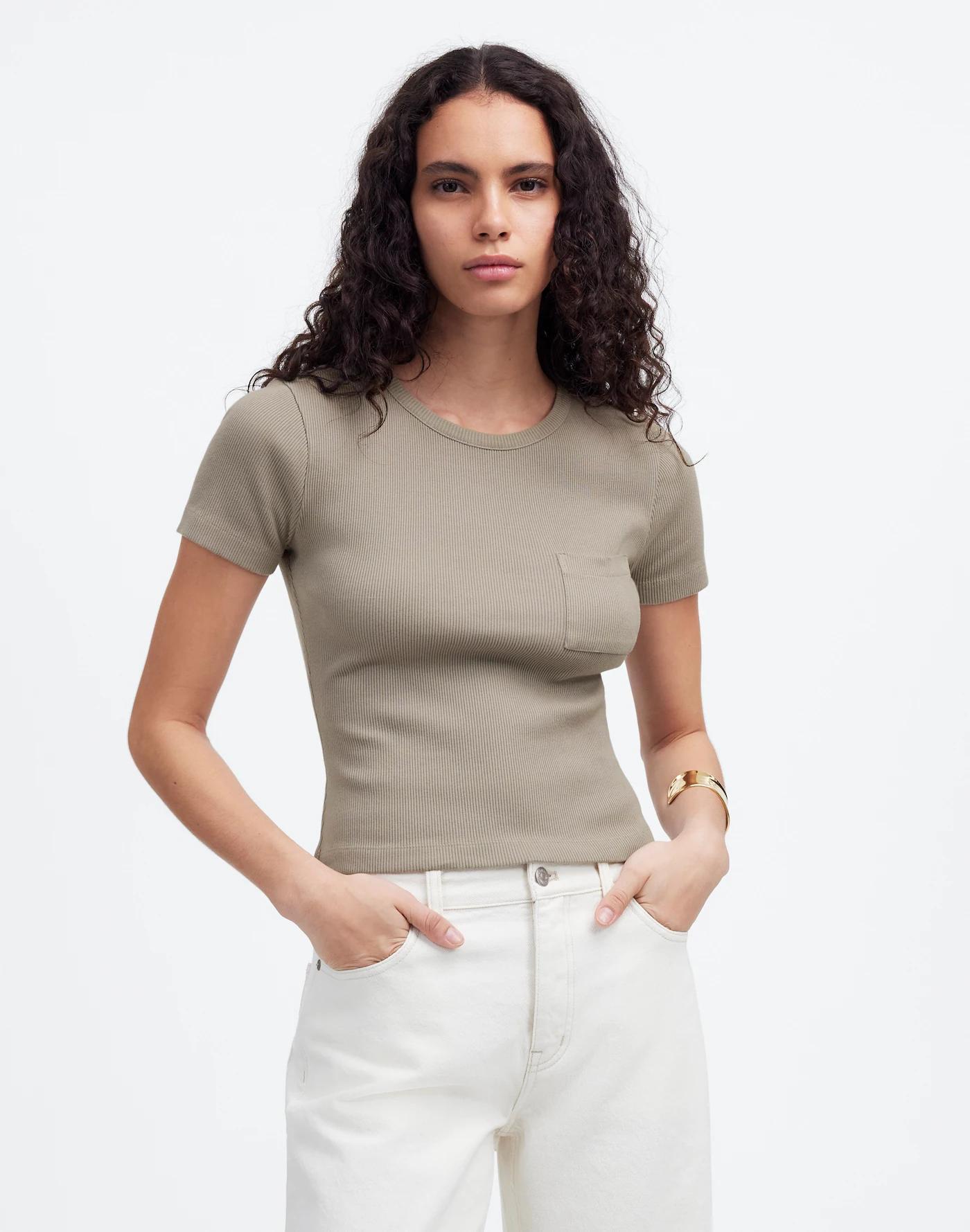 Garment-Dyed Ribbed Crewneck Pocket Tee Product Image