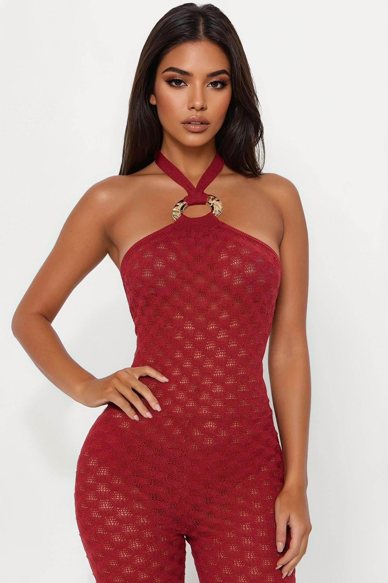 Feeling Beachy Crochet Jumpsuit - Rust Product Image
