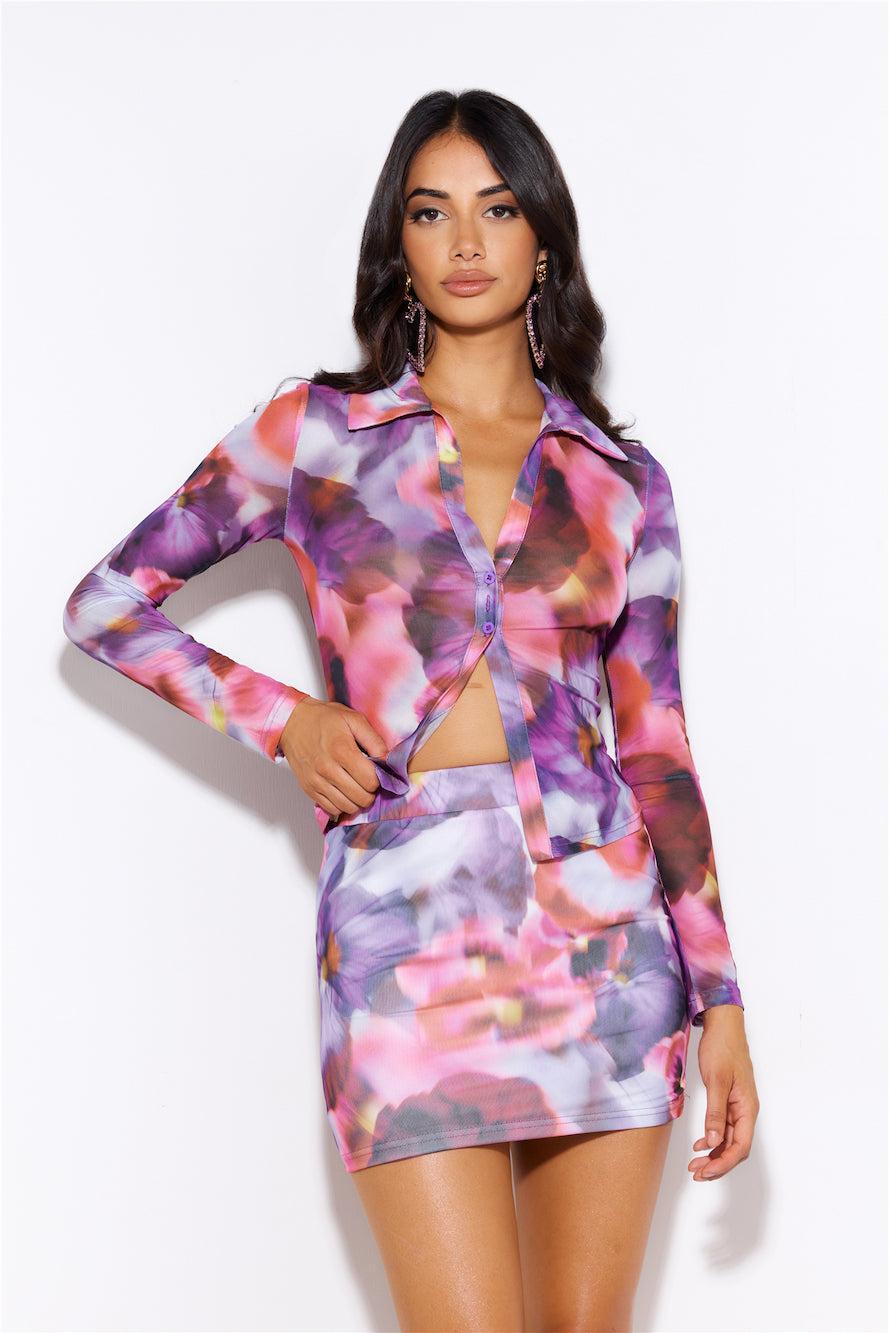 Party In the House Mesh Mini Skirt Purple Product Image