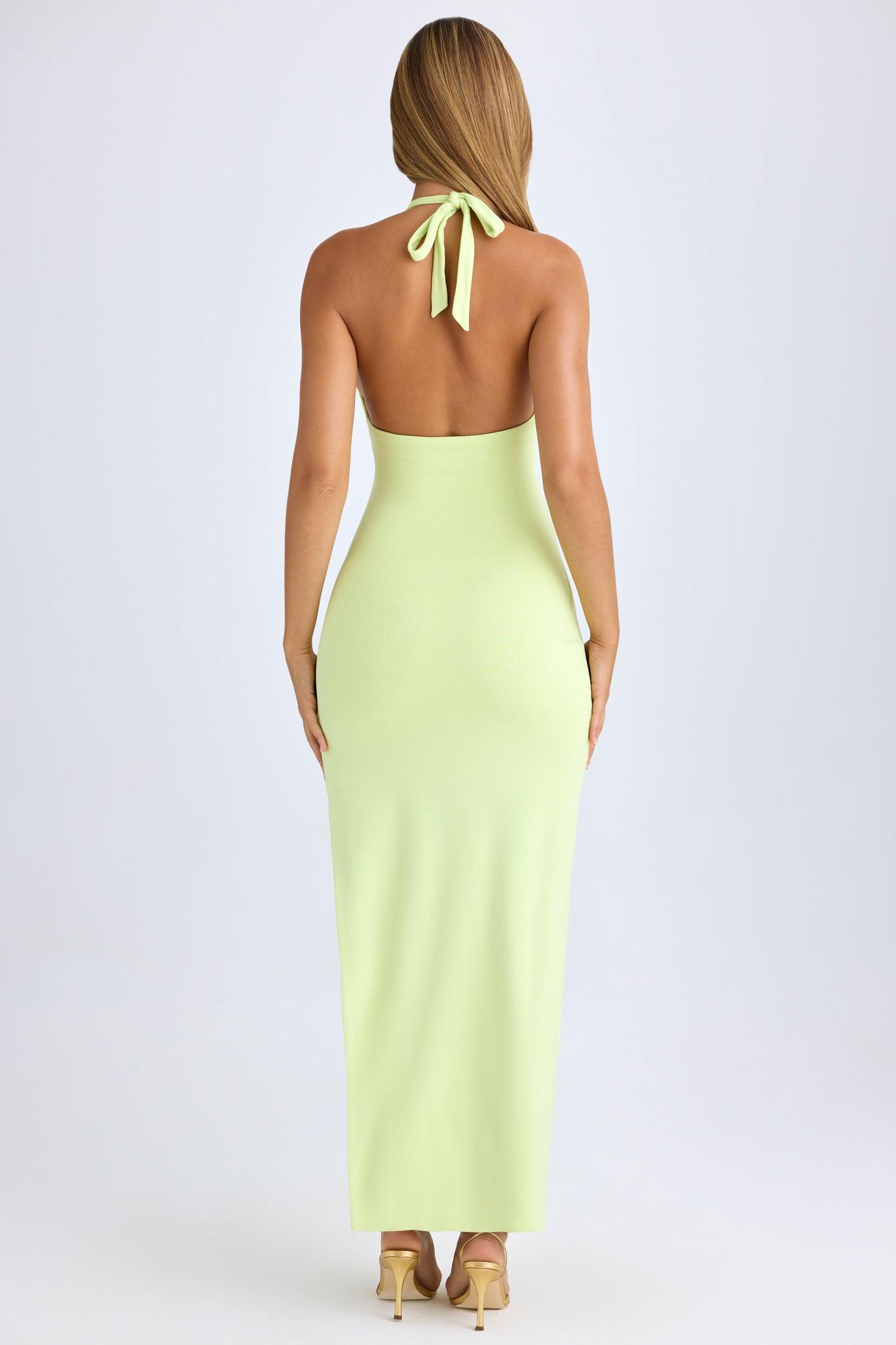 Modal High-Split Halterneck Maxi Dress in Matcha Green Product Image