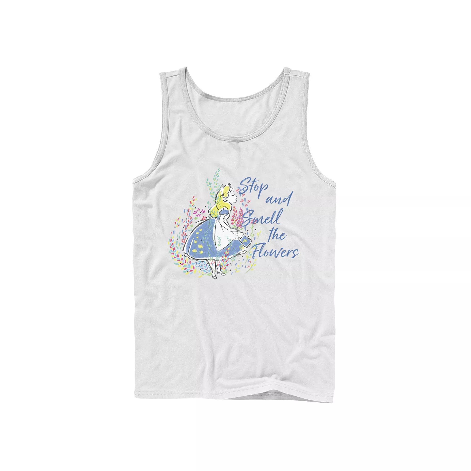 Men's Disney Alice In Wonderland Stop And Smell The Flowers Tank Top, Size: Large, White Product Image