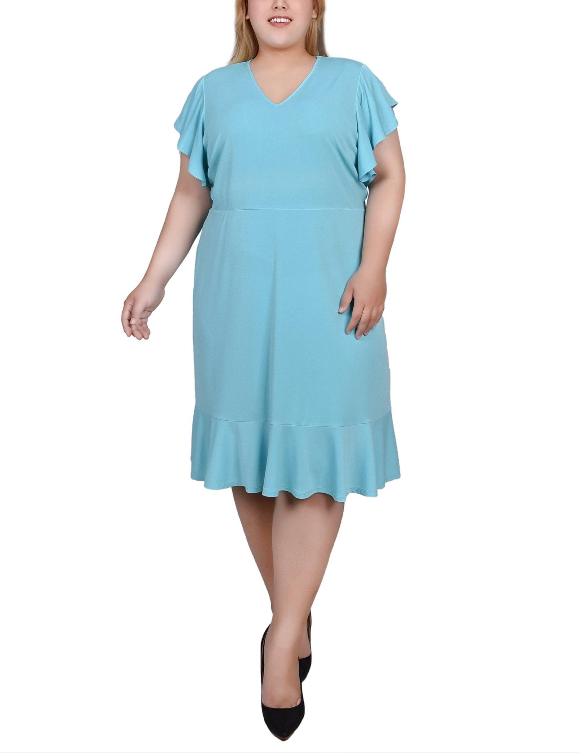 Jade Flutter Sleeve Dress With Flounced Hem - Plus Product Image